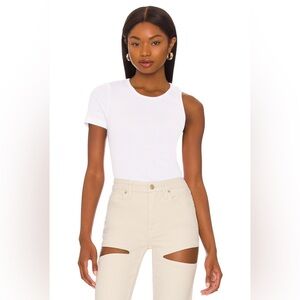 Good American Asymmetrical Open Back Tee White | Size 2 (Small)